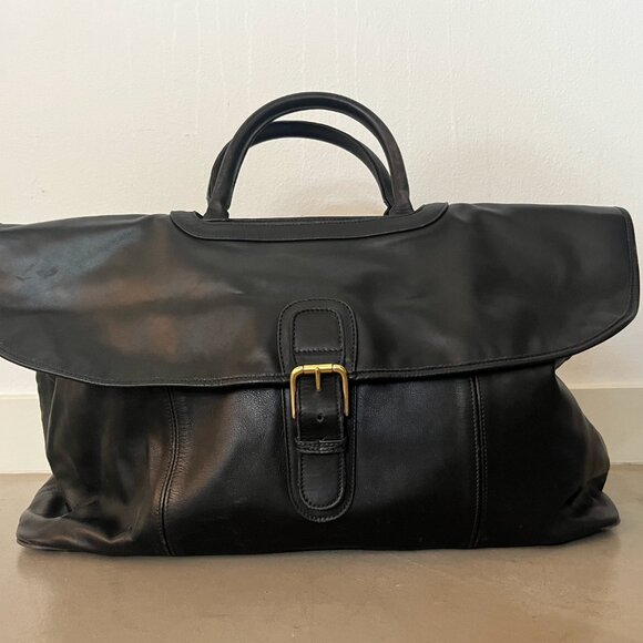 Coach Black Leather Duffel Weekender Tote - Picture 2 of 9